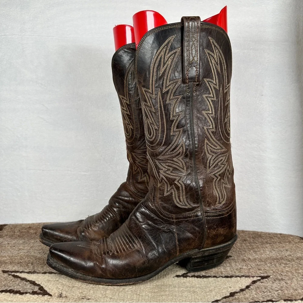 Lucchese Savannah dark Brown Western Boots cowboy cowgirl pointed toe leather - Picture 12 of 14